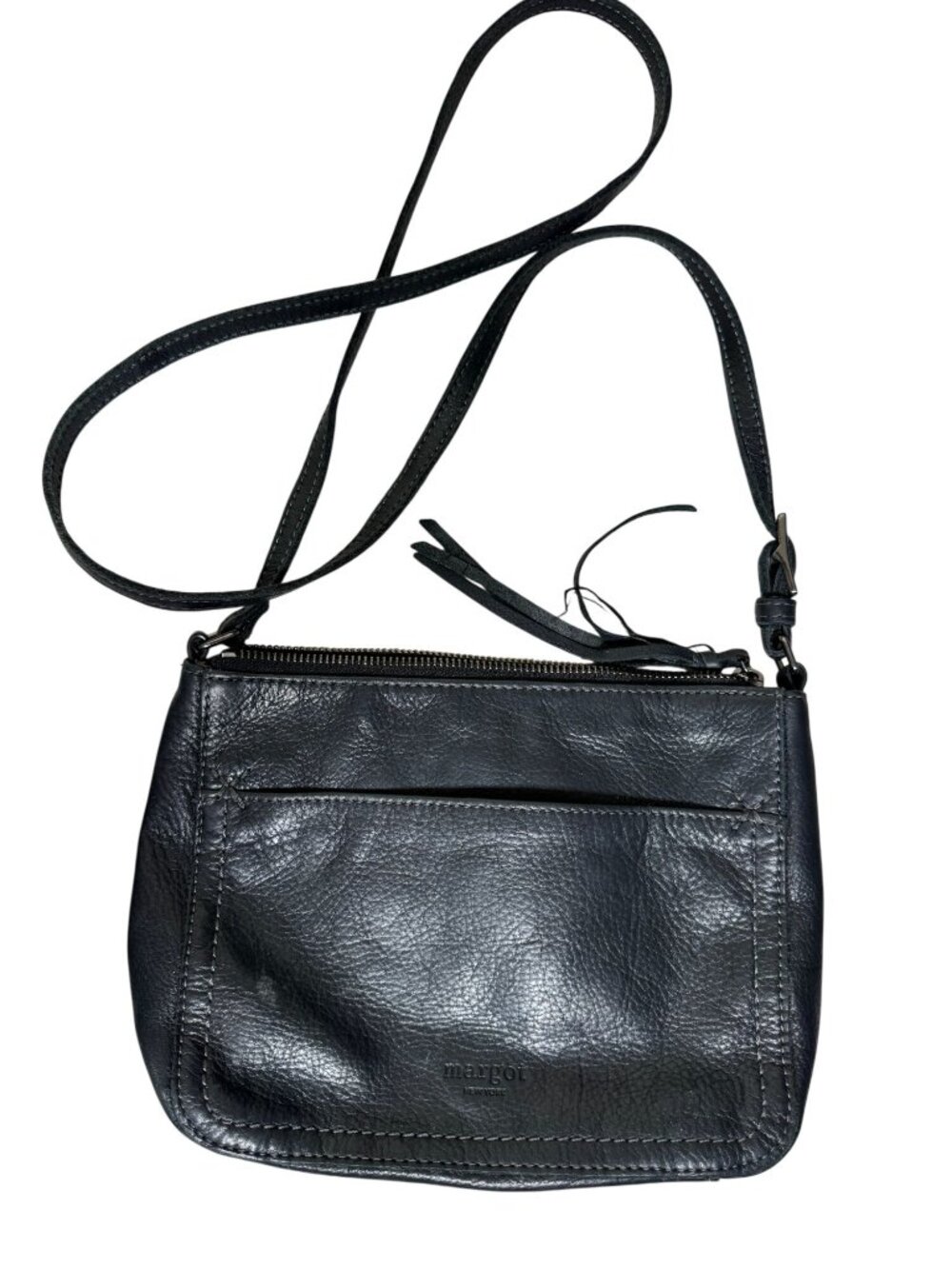 Margot New York Black Leather Crossbody Bag Adjustable Strap Zip Closure